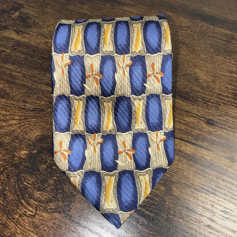 Vintage Robert Talbott Omaggio Luxury Blue Geometric Abstract Silk Necktie
